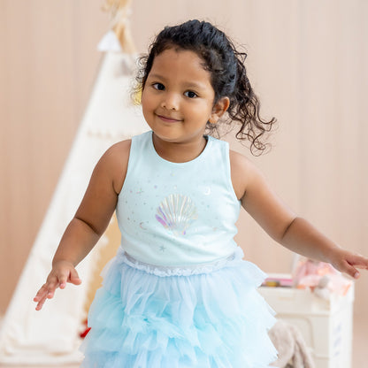 Party Series - Seashell Tiered Dress in Mint by Le Petit Society — image 4