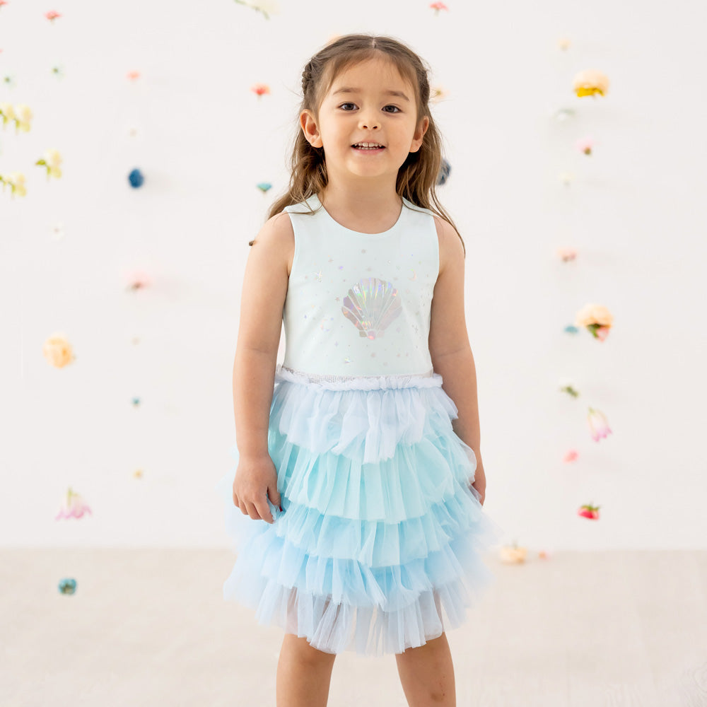 Party Series - Seashell Tiered Dress in Mint by Le Petit Society — image 10