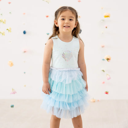 Party Series - Seashell Tiered Dress in Mint by Le Petit Society — image 11