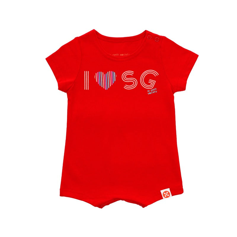 A Singapore Series - "I Love SG" Baby Romper in Red by Le Petit Society — image 9