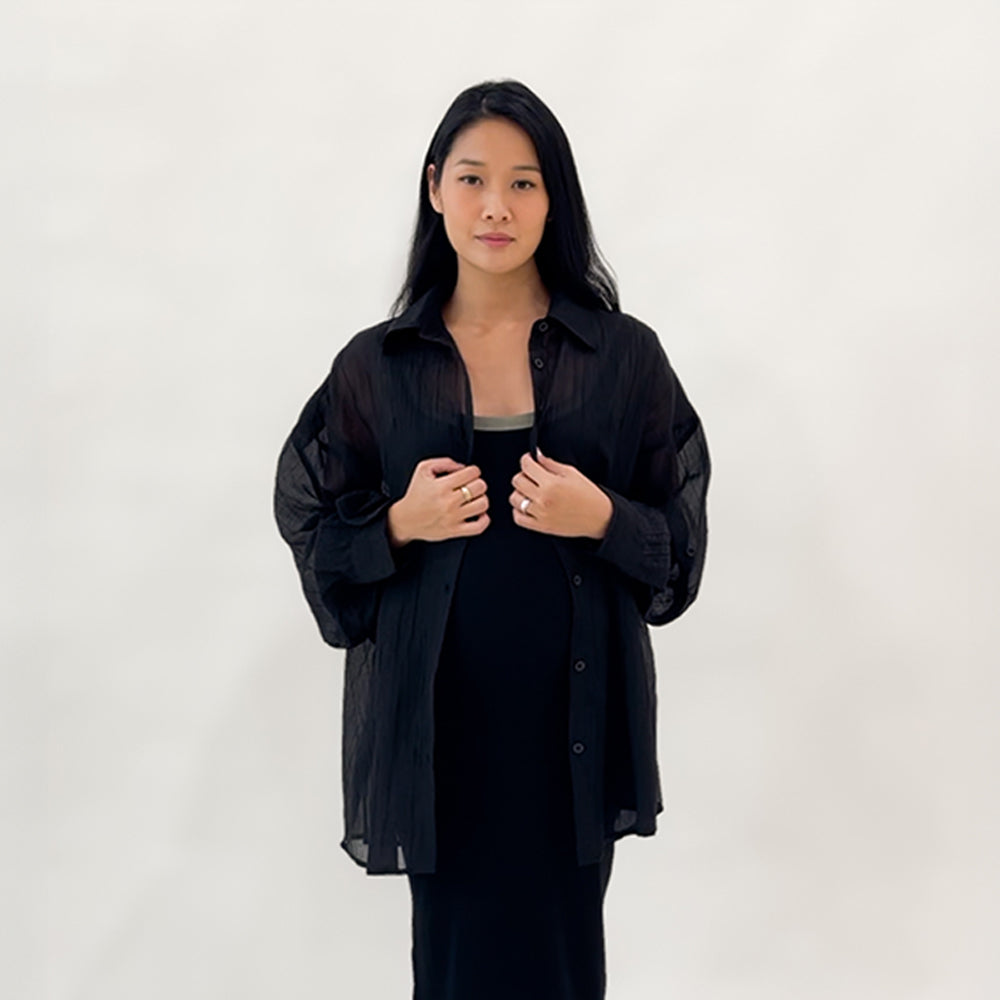 Ladies Sheer Oversized Shirt in Black (One Size) by Le Petit Society — image 2