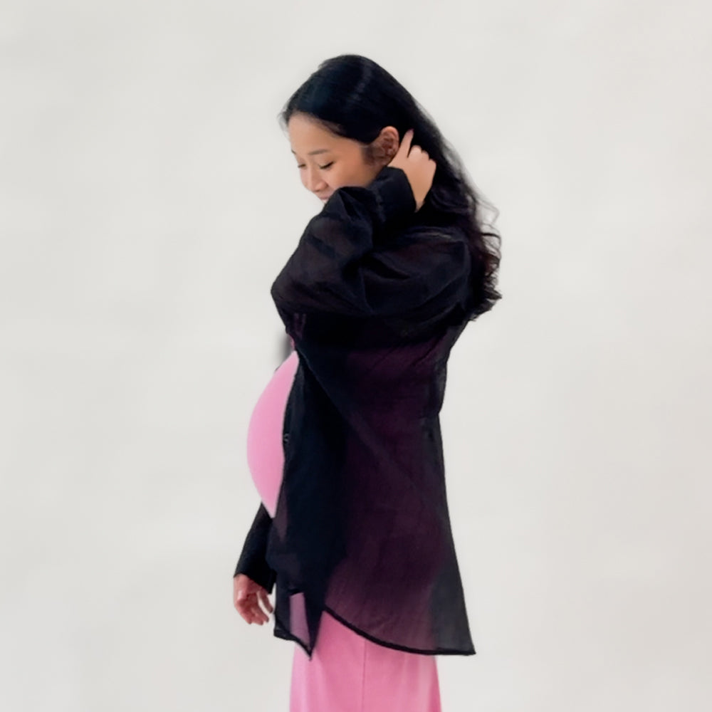Ladies Sheer Oversized Shirt in Black (One Size) by Le Petit Society — image 3