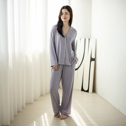 Signature Long Pyjamas Set in Lilac Grey by Selenight Co — image 6