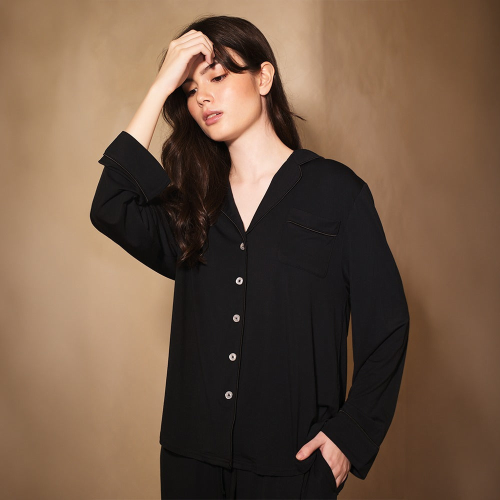 Signature Long Pyjamas Set in Noir by Selenight Co — image 2