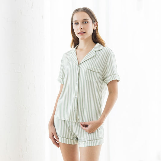 Signature Pyjamas Set in Green Stripes by Selenight Co
