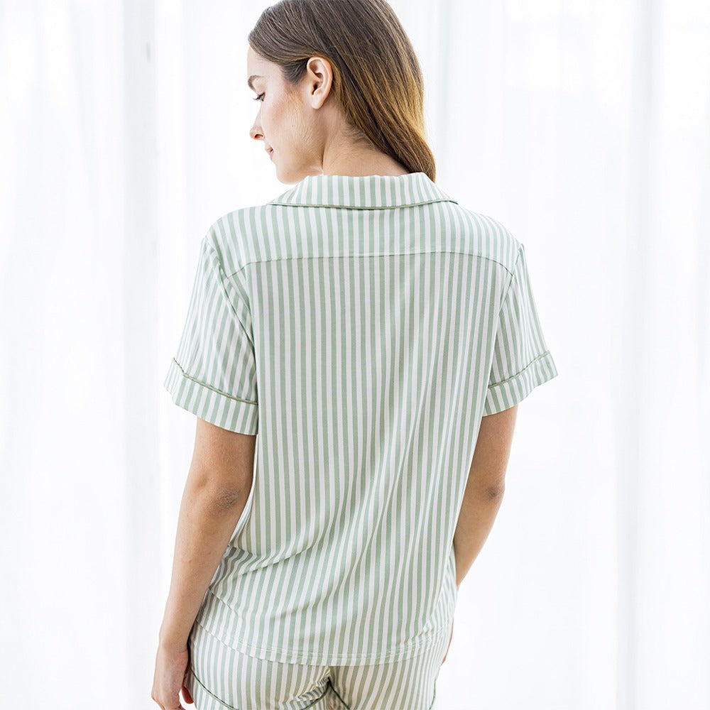 Signature Pyjamas Set in Green Stripes by Selenight Co — image 5