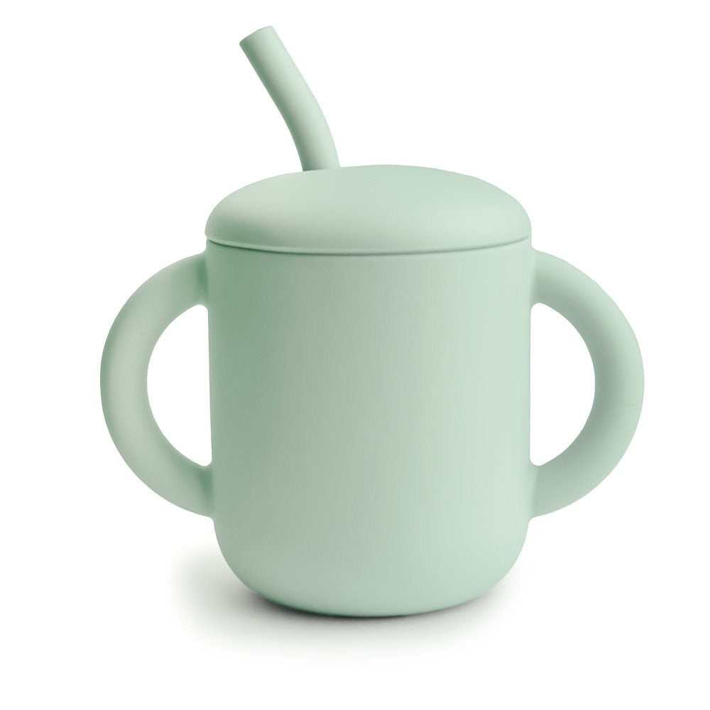 Silicone Training Cup + Straw in Cambridge Blue by Mushie