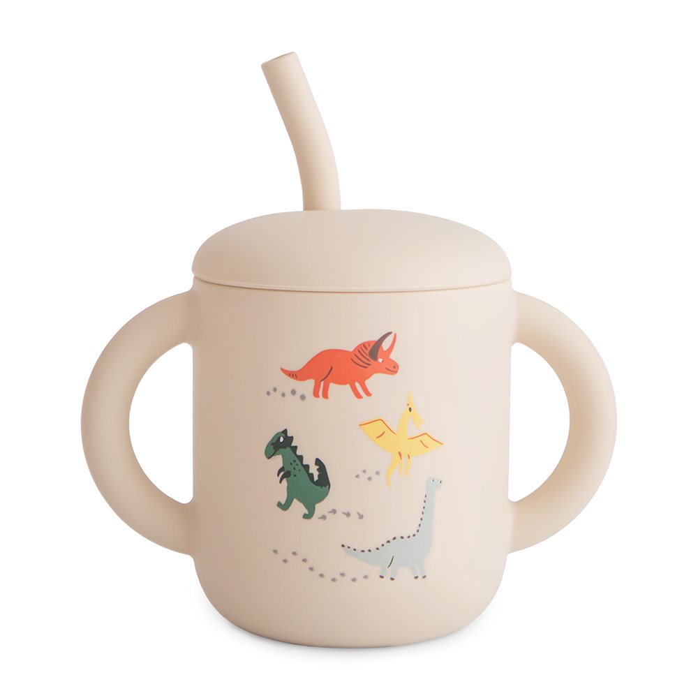 Silicone Training Cup + Straw in Dinosaurs by Mushie