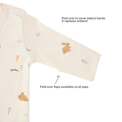 Baby Organic Zip Sleepsuit with Foldable Mittens & Footies in Beige Rabbit by Le Petit Society — image 5