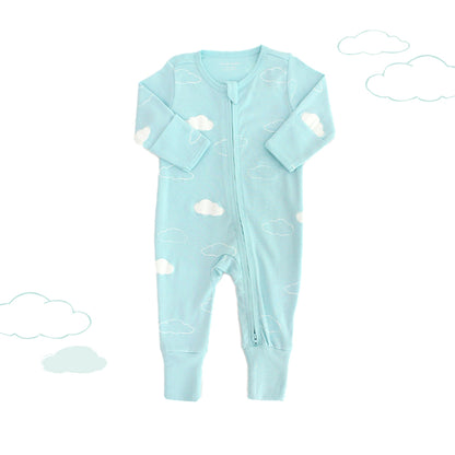Baby Organic Zip Sleepsuit with Foldable Mittens & Footies in Cloud by Le Petit Society — image 2