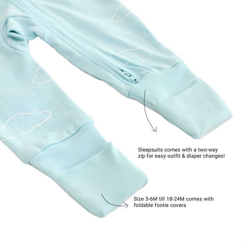 Baby Organic Zip Sleepsuit with Foldable Mittens & Footies in Cloud by Le Petit Society — image 7