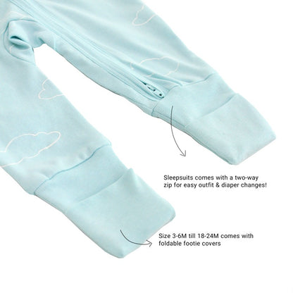 Baby Organic Zip Sleepsuit with Foldable Mittens & Footies in Cloud by Le Petit Society — image 7
