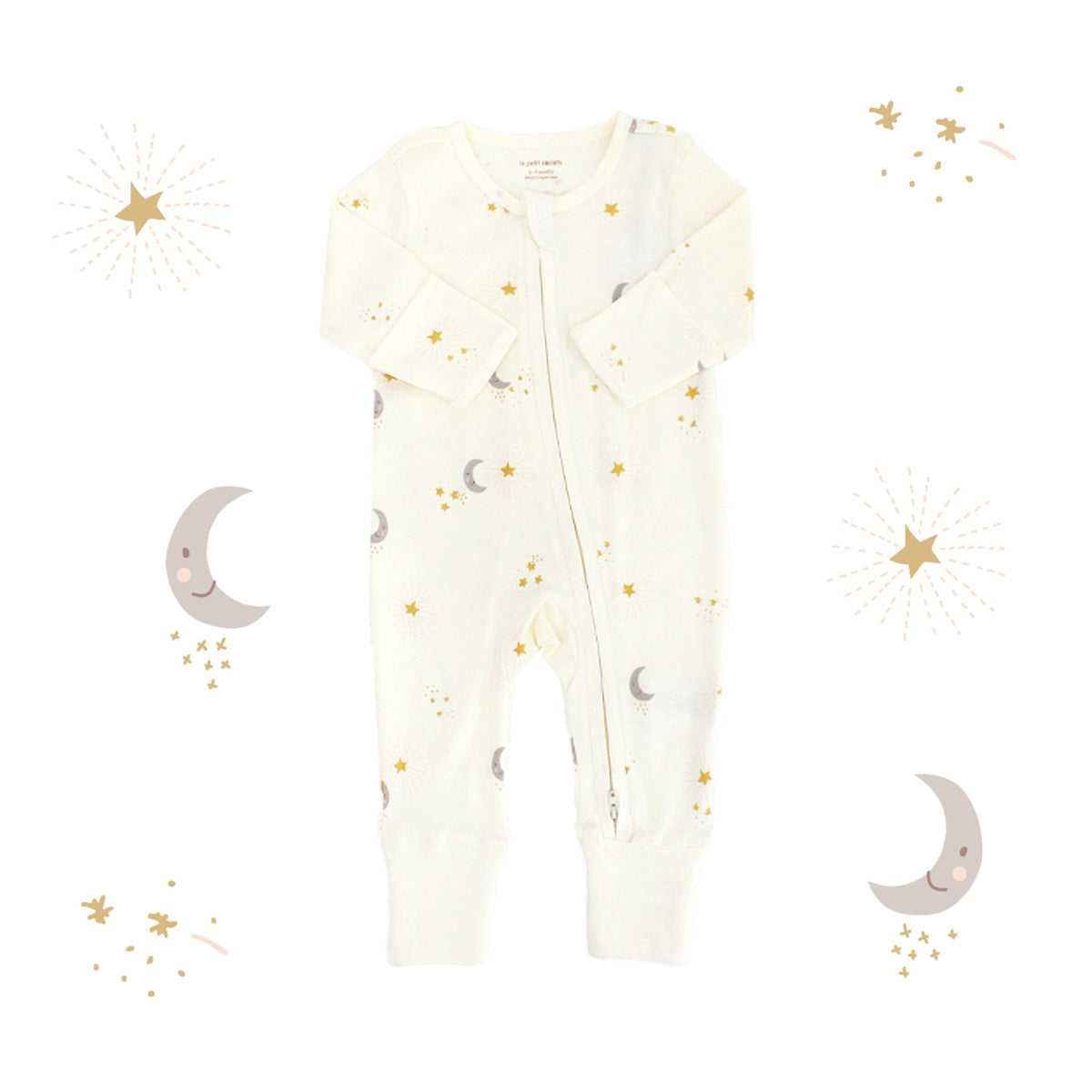 Baby Organic Zip Sleepsuit with Foldable Mittens & Footies in Moon & Stars by Le Petit Society — image 15
