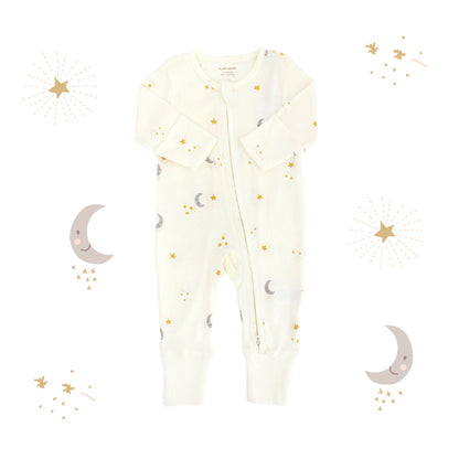 Baby Organic Zip Sleepsuit with Foldable Mittens & Footies in Moon & Stars by Le Petit Society — image 18