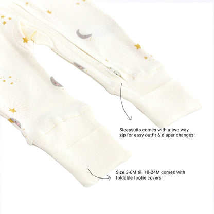 Baby Organic Zip Sleepsuit with Foldable Mittens & Footies in Moon & Stars by Le Petit Society — image 12
