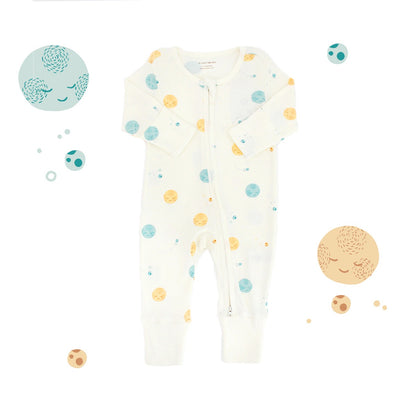 Baby Organic Zip Sleepsuit with Foldable Mittens & Footies in Planets by Le Petit Society — image 2
