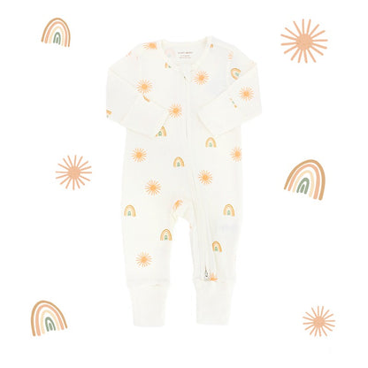 Baby Organic Zip Sleepsuit with Foldable Mittens & Footies in Sun & Rainbow by Le Petit Society — image 10