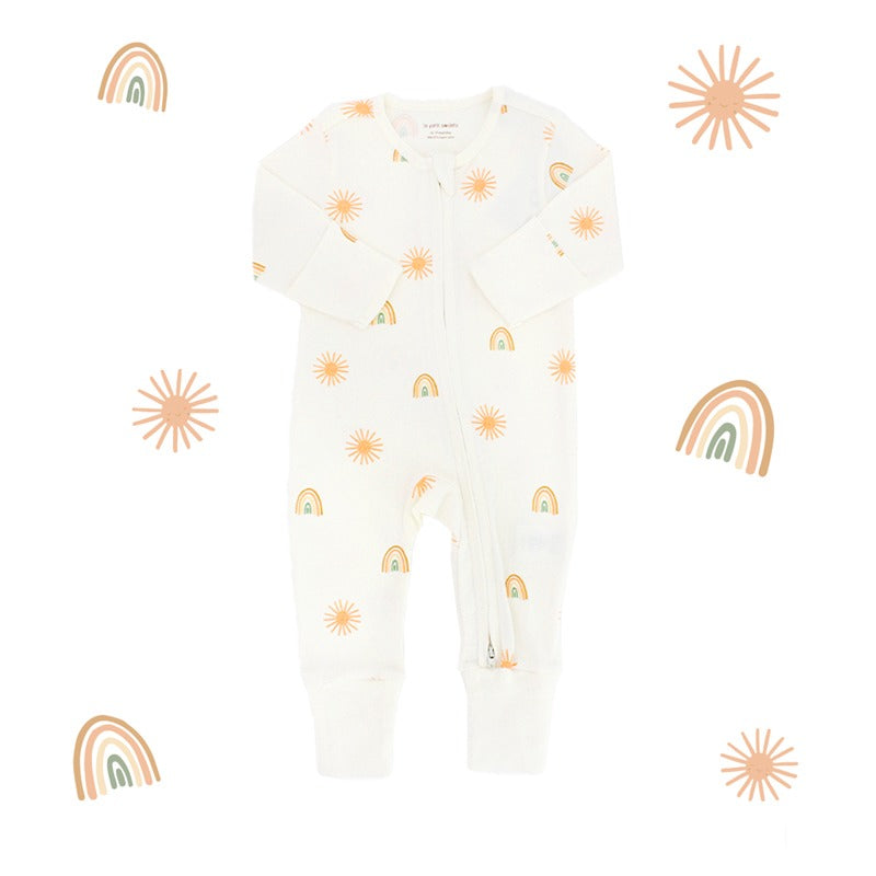 Baby Organic Zip Sleepsuit with Foldable Mittens & Footies in Sun & Rainbow by Le Petit Society — image 13