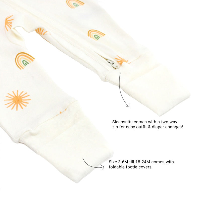 Baby Organic Zip Sleepsuit with Foldable Mittens & Footies in Sun & Rainbow by Le Petit Society — image 9