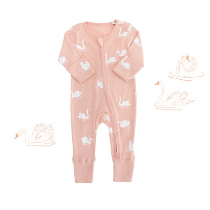 Baby Organic Zip Sleepsuit with Foldable Mittens & Footies in Swan by Le Petit Society — image 16