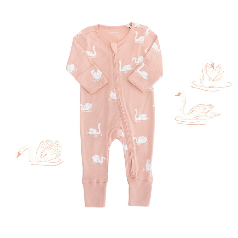 Baby Organic Zip Sleepsuit with Foldable Mittens & Footies in Swan by Le Petit Society — image 17