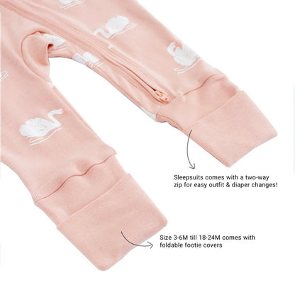 Baby Organic Zip Sleepsuit with Foldable Mittens & Footies in Swan by Le Petit Society — image 14