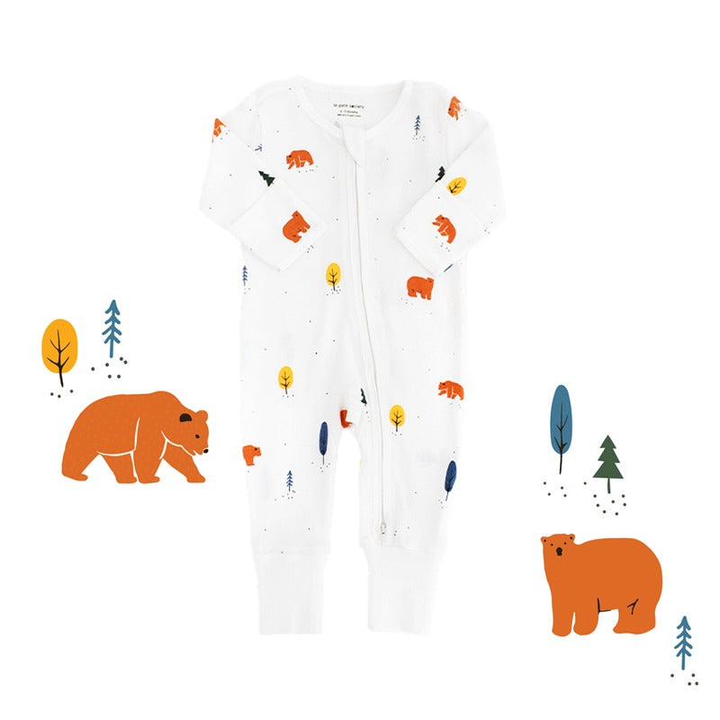 Baby Organic Zip Sleepsuit with Foldable Mittens & Footies in Bear by Le Petit Society — image 15