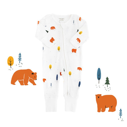 Baby Organic Zip Sleepsuit with Foldable Mittens & Footies in Bear by Le Petit Society — image 14