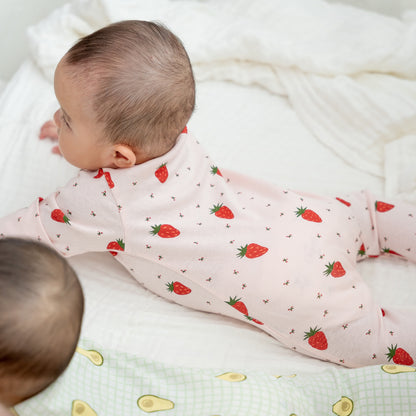Baby Organic Zip Sleepsuit in Strawberry Print (Personalisable) by Le Petit Society — image 4