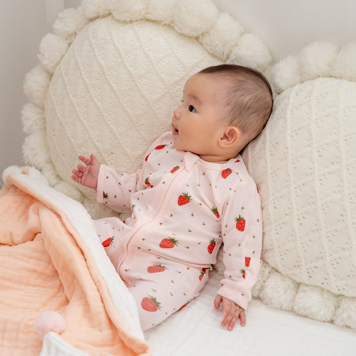 Baby Organic Zip Sleepsuit in Strawberry Print (Personalisable) by Le Petit Society — image 10