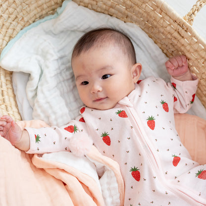 Baby Organic Zip Sleepsuit in Strawberry Print (Personalisable) by Le Petit Society — image 8