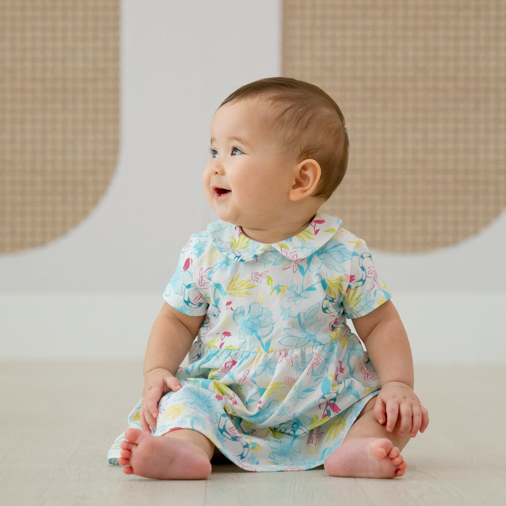 Zodiac Series - Baby Girl Jersey Dress in White Floral Snake Print by Le Petit Society — image 6