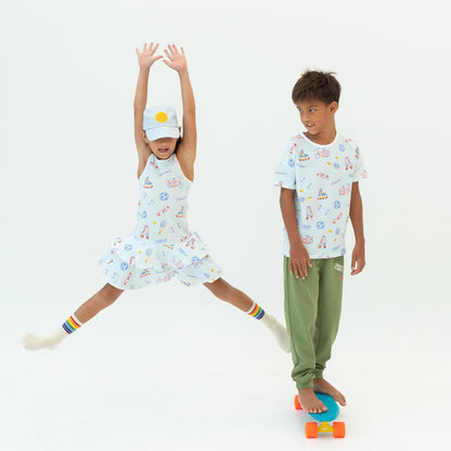Made For Play - Girls Skater Dress in Sporty Print by Le Petit Society — image 3