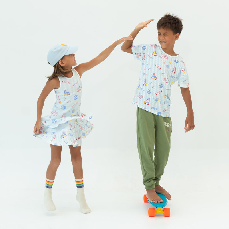 Made For Play - Girls Skater Dress in Sporty Print by Le Petit Society — image 4