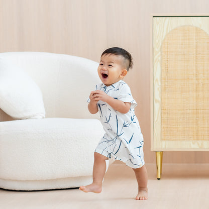 Spring Series - Baby Boy Jersey Romper in White by Le Petit Society — image 4