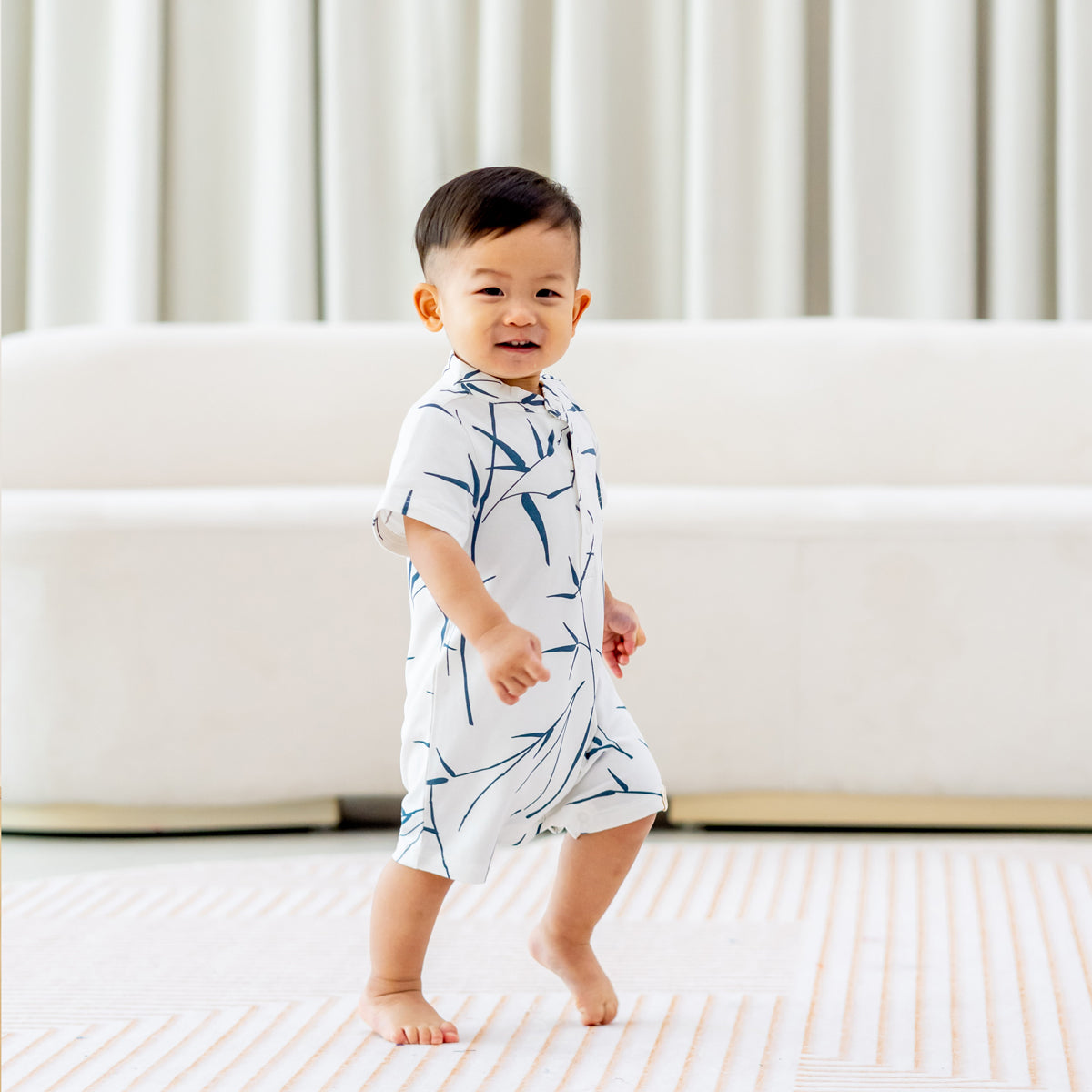 Spring Series - Baby Boy Jersey Romper in White by Le Petit Society — image 7
