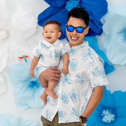 Spring Series - Baby Boy Jersey Romper in White Magnolia by Le Petit Society — image 11