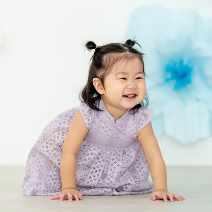 Spring Series in Baby Girl Cheongsam Purple Lace by Le Petit Society — image 7