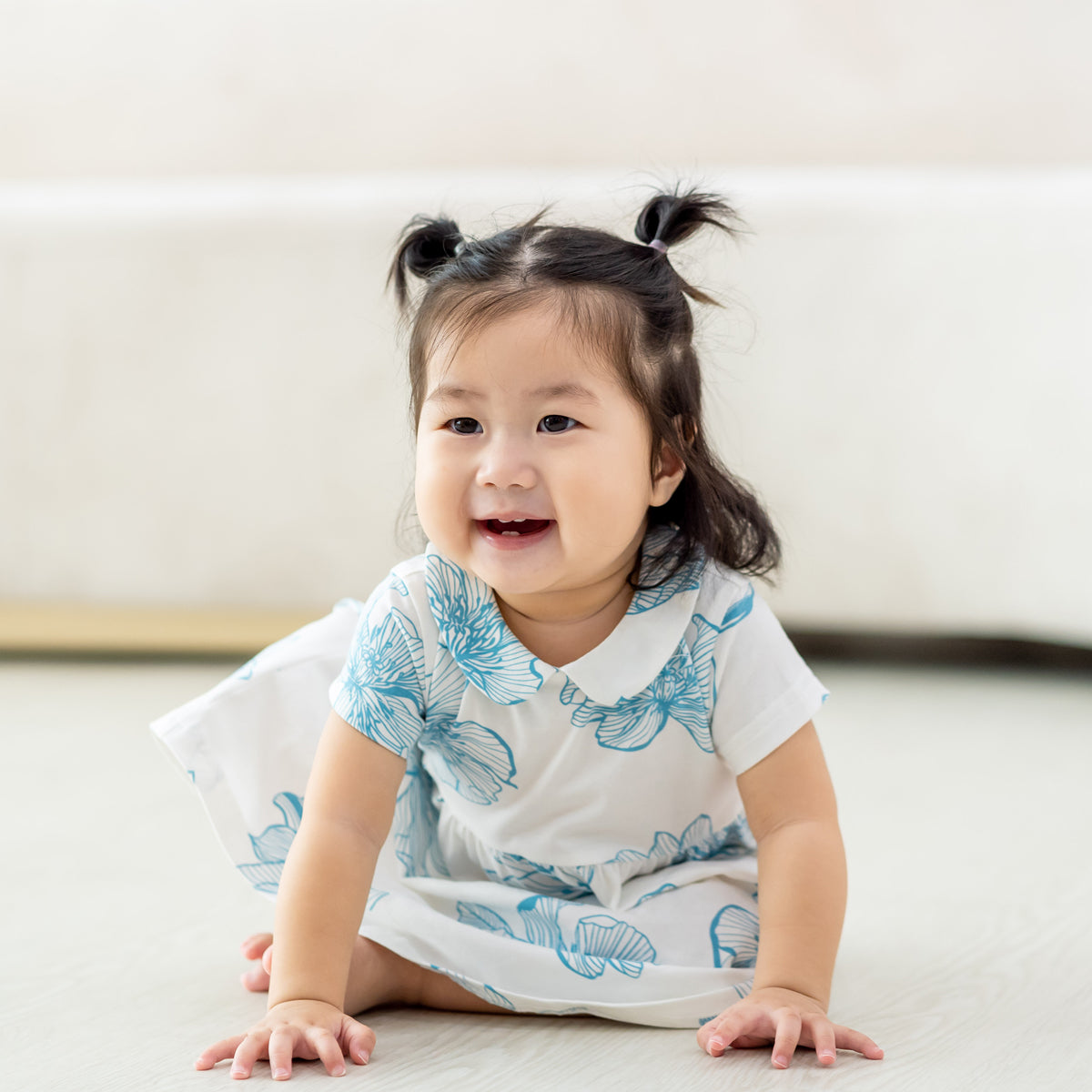Spring Series - Baby Girl Jersey Dress in White Magnolia by Le Petit Society — image 4