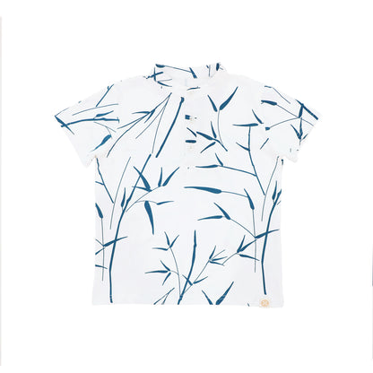 Spring Series - Boys Jersey Shirt in White Bamboo Print by Le Petit Society — image 7