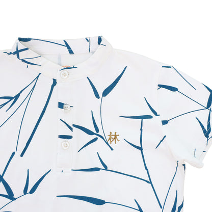 Spring Series - Boys Jersey Shirt in White Bamboo Print by Le Petit Society — image 3