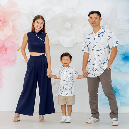 Spring Series - Boys Jersey Shirt in White Bamboo Print by Le Petit Society — image 9