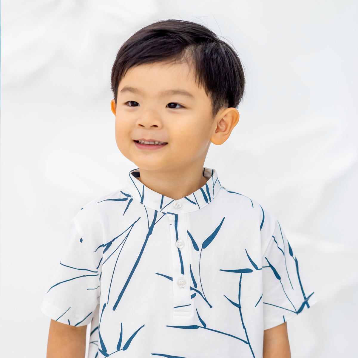 Spring Series - Boys Jersey Shirt in White Bamboo Print by Le Petit Society — image 14