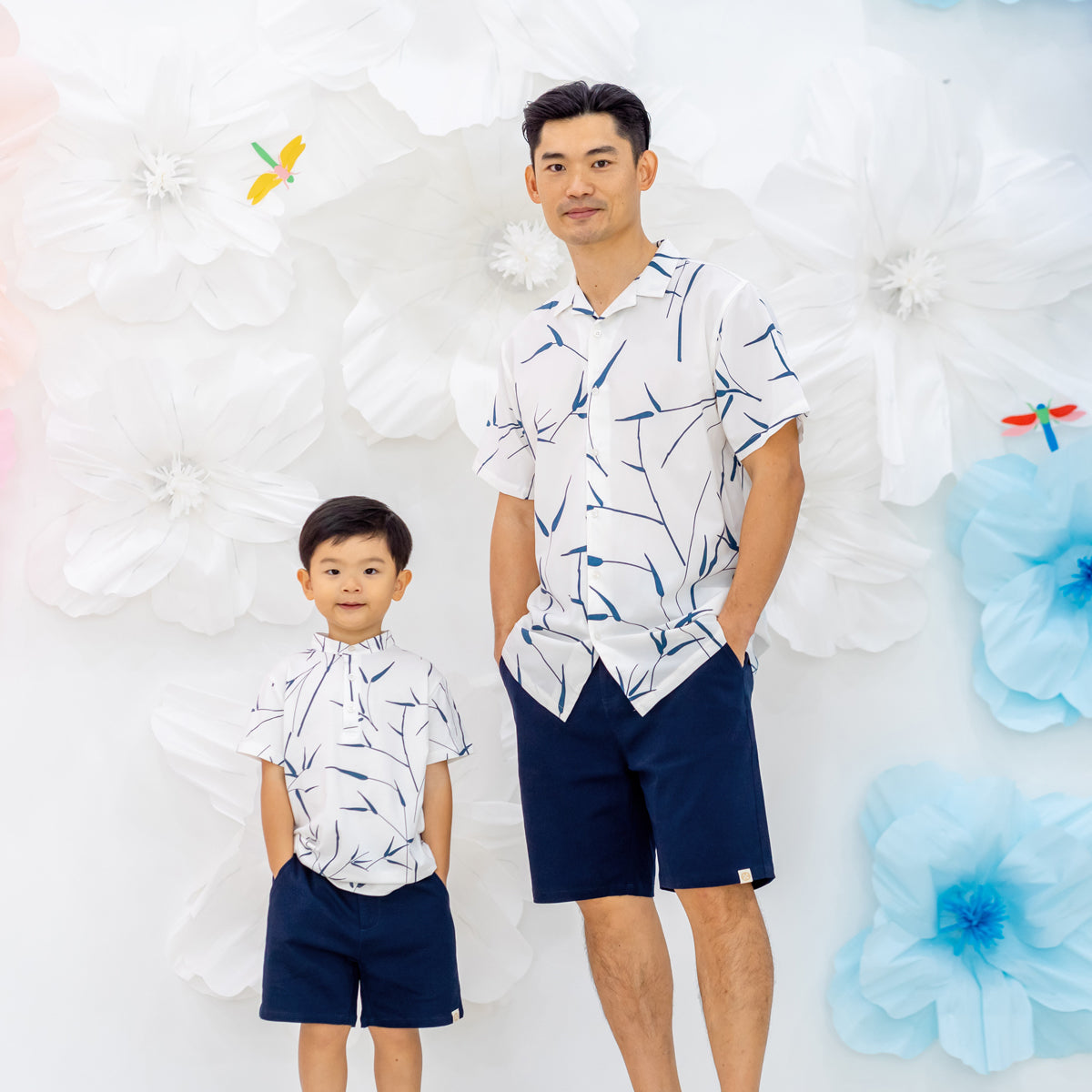Spring Series - Boys Jersey Shirt in White Bamboo Print by Le Petit Society — image 2