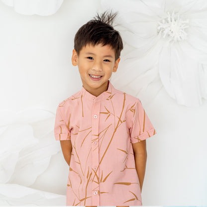 Spring Series - Boys Shirt in Pink Bamboo Print by Le Petit Society — image 7