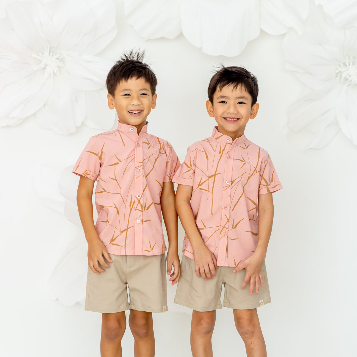 Spring Series - Boys Shirt in Pink Bamboo Print by Le Petit Society — image 2