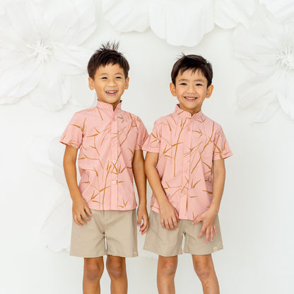 Spring Series - Boys Shirt in Pink Bamboo Print by Le Petit Society — image 13