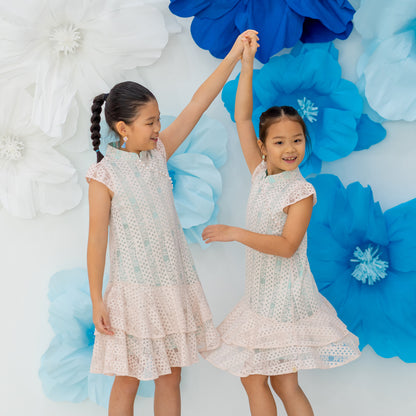 Spring Series - Girls Lace Cheongsam in Pink/Mint Contrast by Le Petit Society — image 8