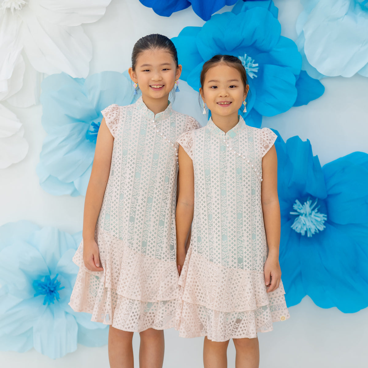 Spring Series - Girls Lace Cheongsam in Pink/Mint Contrast by Le Petit Society — image 11