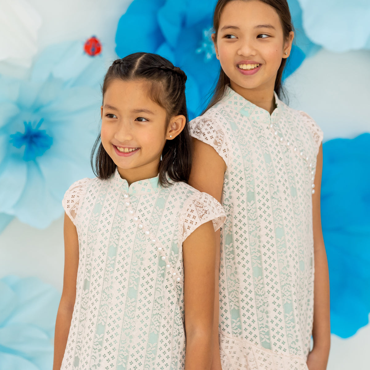 Spring Series - Girls Lace Cheongsam in Pink/Mint Contrast by Le Petit Society — image 10